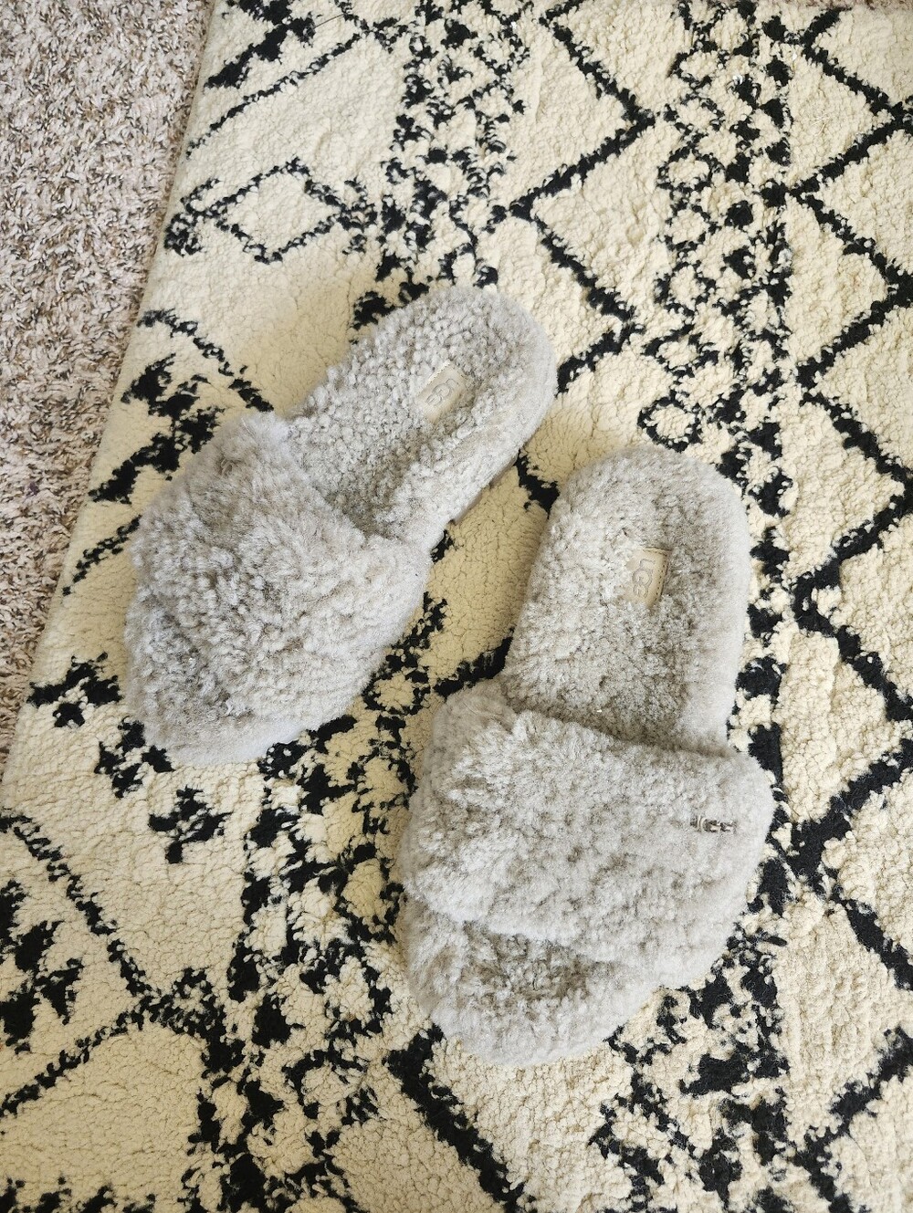 UGG Gray Fuzz Slide Slippers - Cozy Home Accent